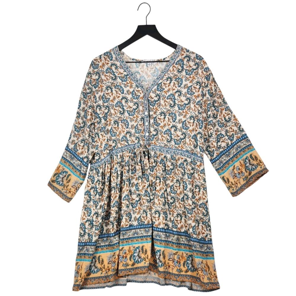 NorthStyle Tunic Dress 1X Floral Prairie Western Cottagecore Boho Drawstring Tie